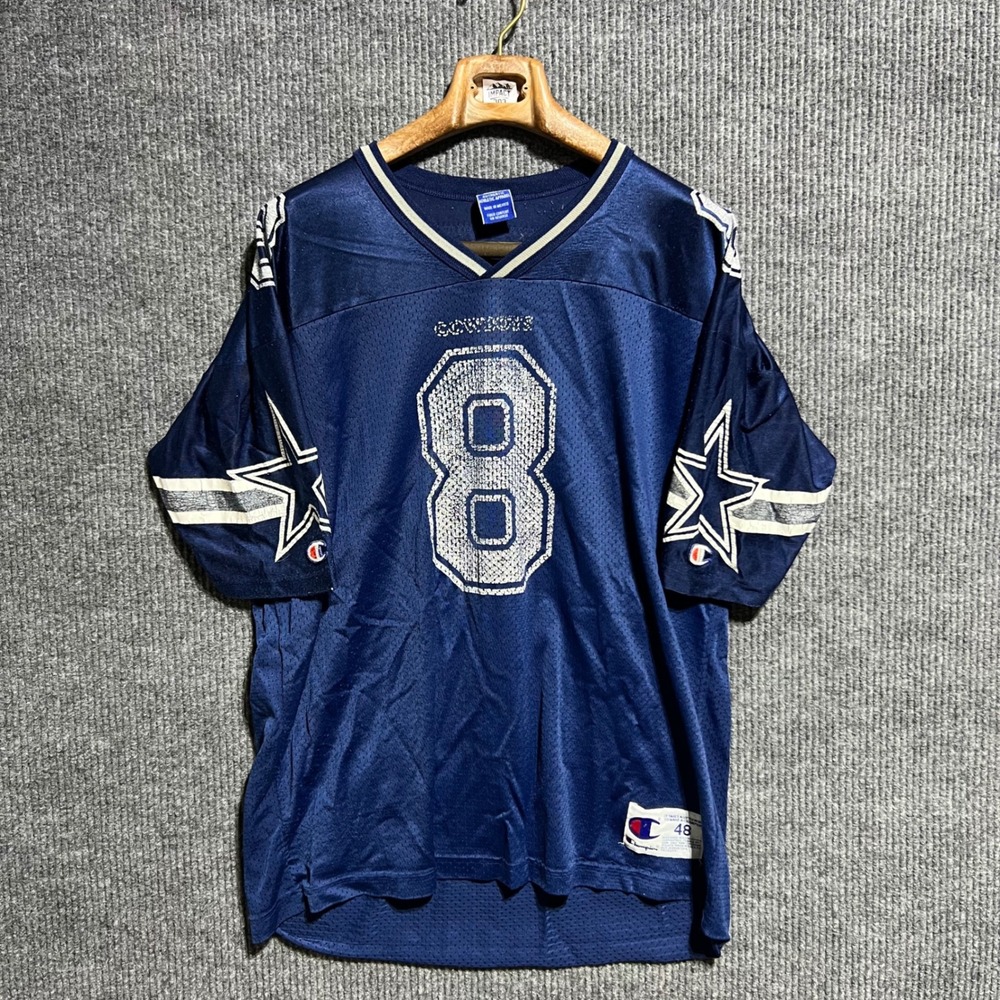Vintage Champion Football Jersey Mens 48 Blue Dallas Cowboys Troy Aikman 8 NFL
